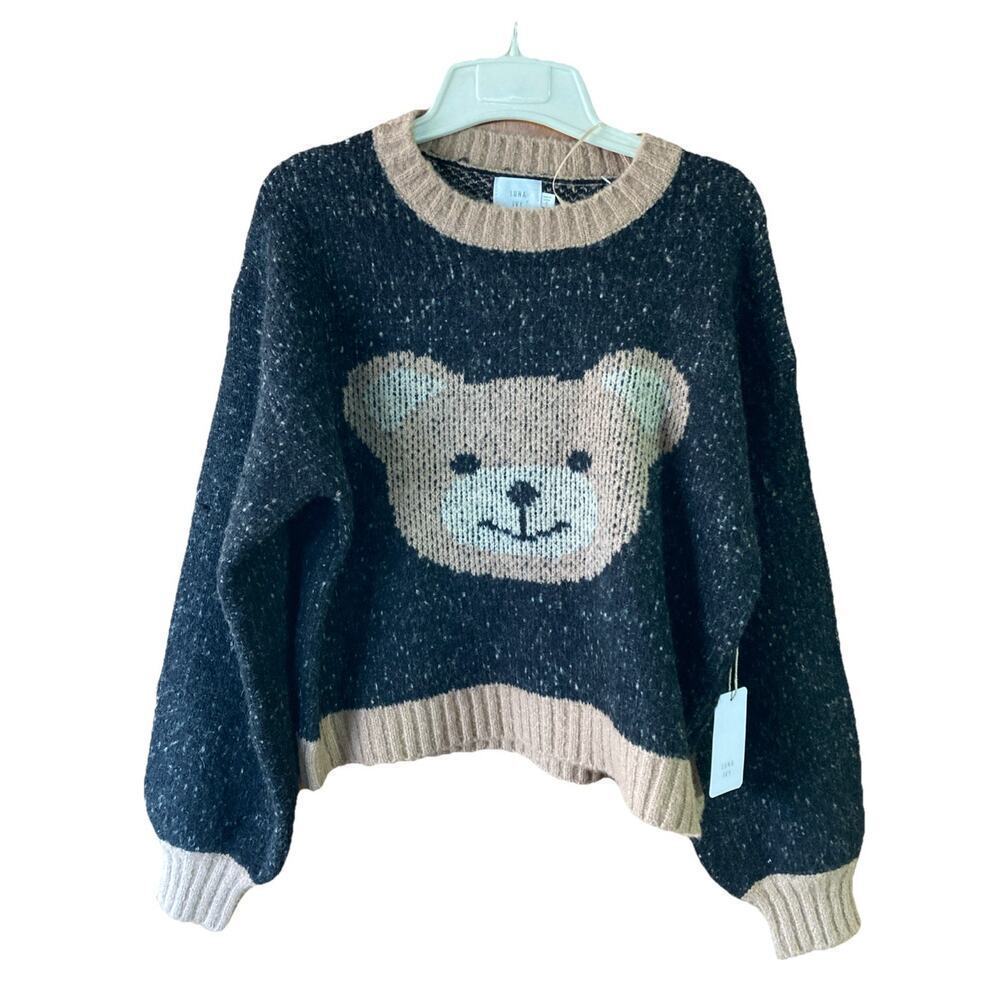 Anthropologie Luna Ivy Cozy Teddy bear Cropped Loose fit Sweater sz S New flaws